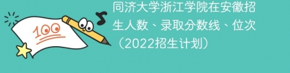 同济大学浙江学院在安徽录取分数线、位次、招生人数（2022招生计划）