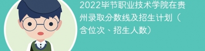 2022毕节职业技术学院在贵州录取分数线及招生计划（含位次、招生人数）